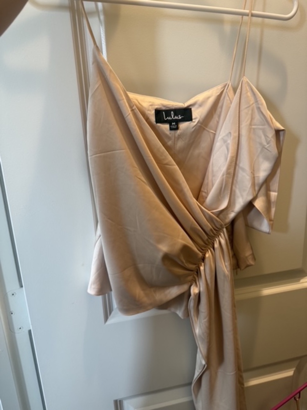NWT Lulu's Satin Tank with Draped Sleeve with Sash in Champagne Pink - Size Med